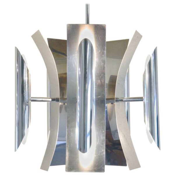 SOLD - Italian Mid-Century Modern Chrome Chandelier