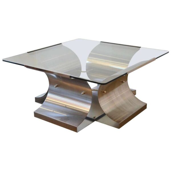 Sold - French Modern Francois Monnet Steel and Glass Cocktail Table, 1970