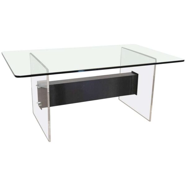 SOLD - Lucite, Glass and Steel Table or Desk after Karl Springer