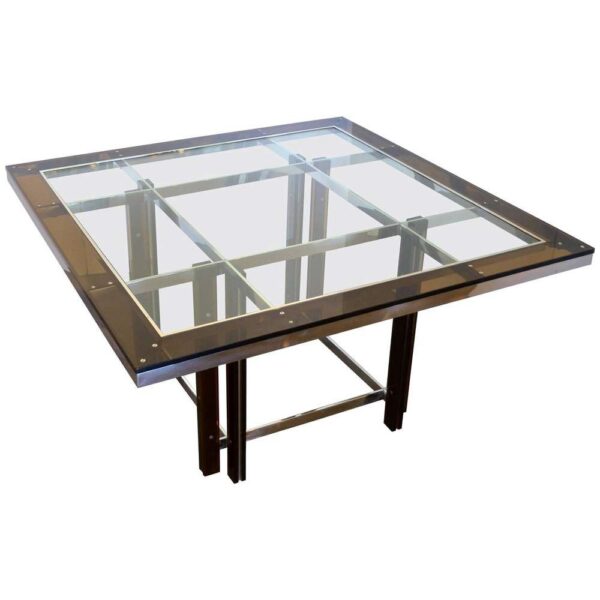 SOLD - Amber Lucite and Chrome Square Dining Table, Italy, 1970s