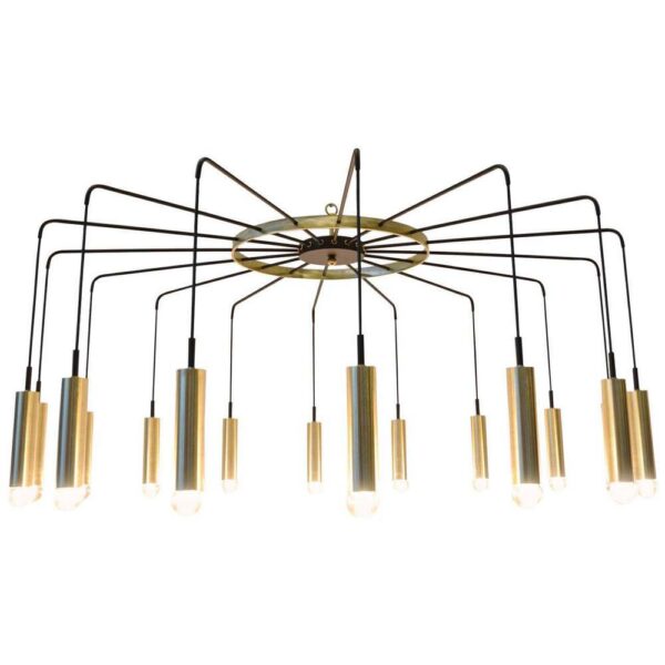 SOLD - Brass and Steel Modern Spider Chandelier - 16 Lights