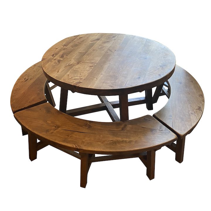 Round Dining Table With Four Benches, Low Circular Dining Table