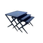 Three Black Glass Nesting Tables, France, 1950's