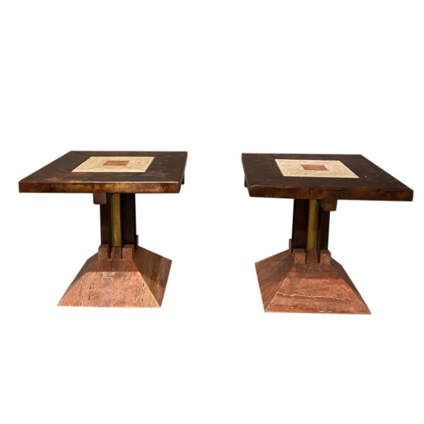 SOLD - Pair of Travertine and Bronze Side Tables, Italy, 1970's