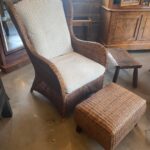 Pair of Rattan Wingback Chairs & Ottomans, France, 1940's - Image 2