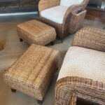 Pair of Rattan Wingback Chairs & Ottomans, France, 1940's - Image 7