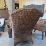 Pair of Rattan Wingback Chairs & Ottomans, France, 1940's - Image 9