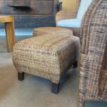 Pair of Rattan Wingback Chairs & Ottomans, France, 1940's - Image 4
