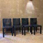 Set of Four Navy Leather B&B Italia Dining Chairs, Italy, 1980's - Image 2