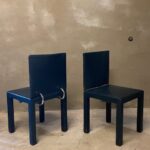 Set of Four Navy Leather B&B Italia Dining Chairs, Italy, 1980's - Image 4