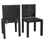 Set of Four Navy Leather B&B Italia Dining Chairs, Italy, 1980's