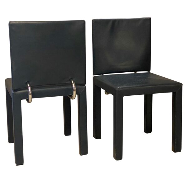 Set of Four Navy Leather B&B Italia Dining Chairs, Italy, 1980's