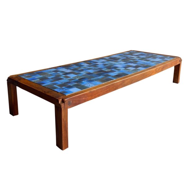 Pierre Chapo Elm and Ceramic Cocktail Table, France, 1960's