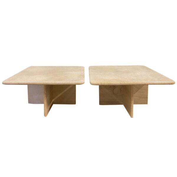 Pair of Travertine Side Tables, Italy, 1980's