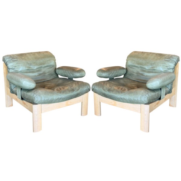 Carl Straub Leather Lounge Chairs, Denmark, 1970's