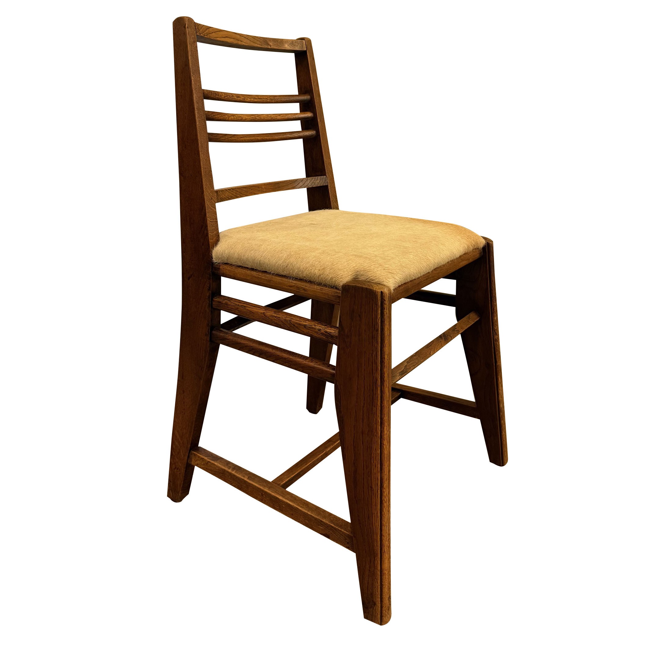 Oak and Hide Dining Chair, France, 1950's