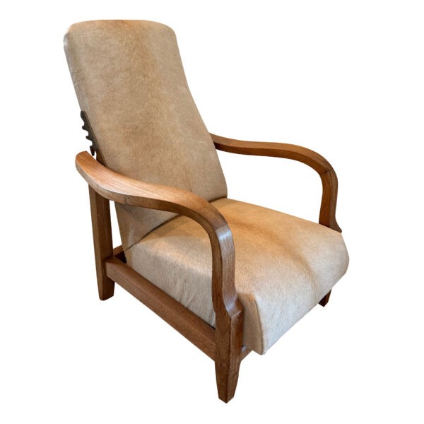 Art Deco Armchair in Oak and Cowhide, Belgium, 1930's