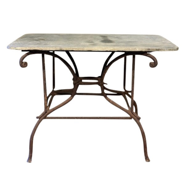 Cast Iron Garden Table with Stone Top, France,1900's