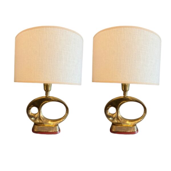 SOLD Polished Brass Fish Table Lamps, US, 1950's