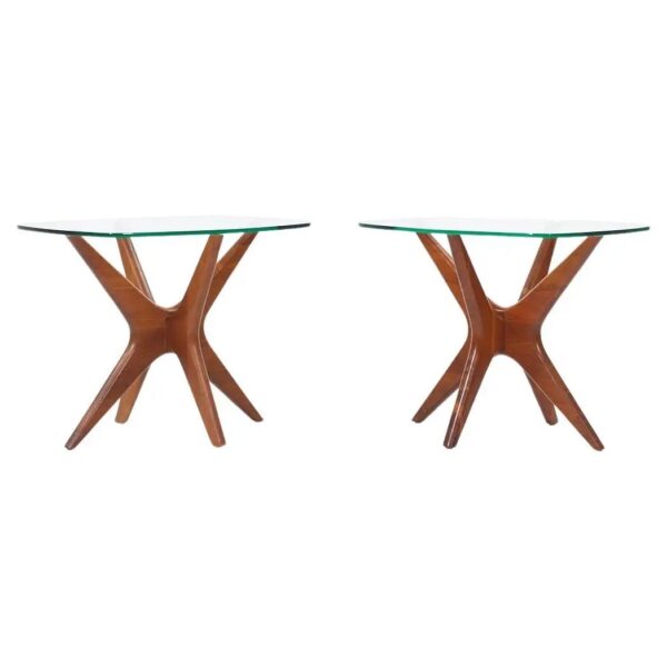 Adrian Pearsall Walnut And Glass "Jacks" Side Tables, US, 1970's