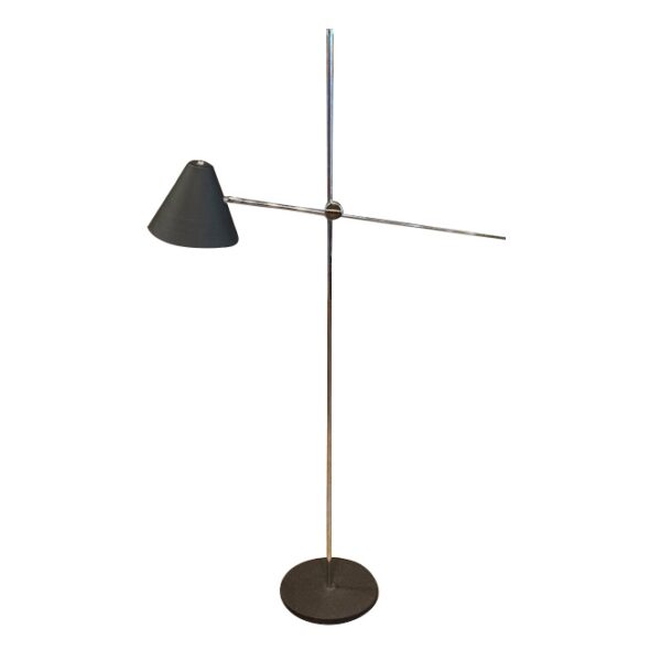 Robert Sonneman Adjustable Chrome Floor Lamp with Black Cone Shade, US, 1970's
