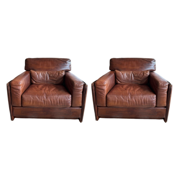 Pair Roche Bobois Leather Lounge Chair, France, 1970's